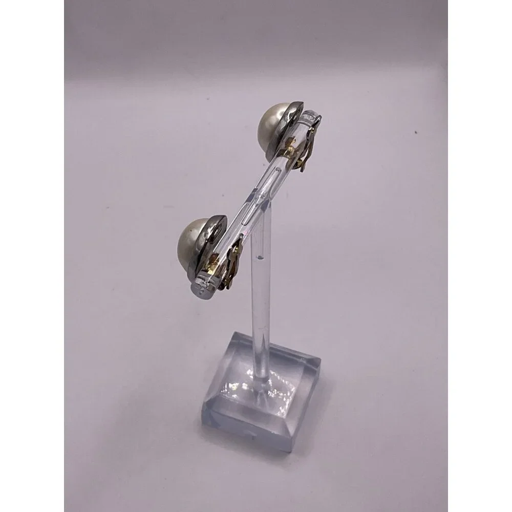 Silver Tone Faux Pearl Light Weight Clip On Earrings
